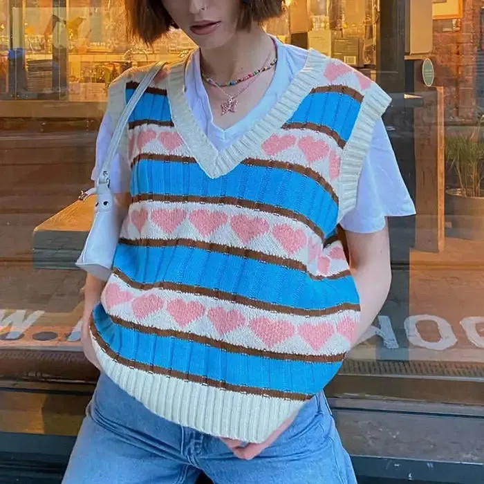 Pastel Heart Sweater Vest for Y2K Style Outfits