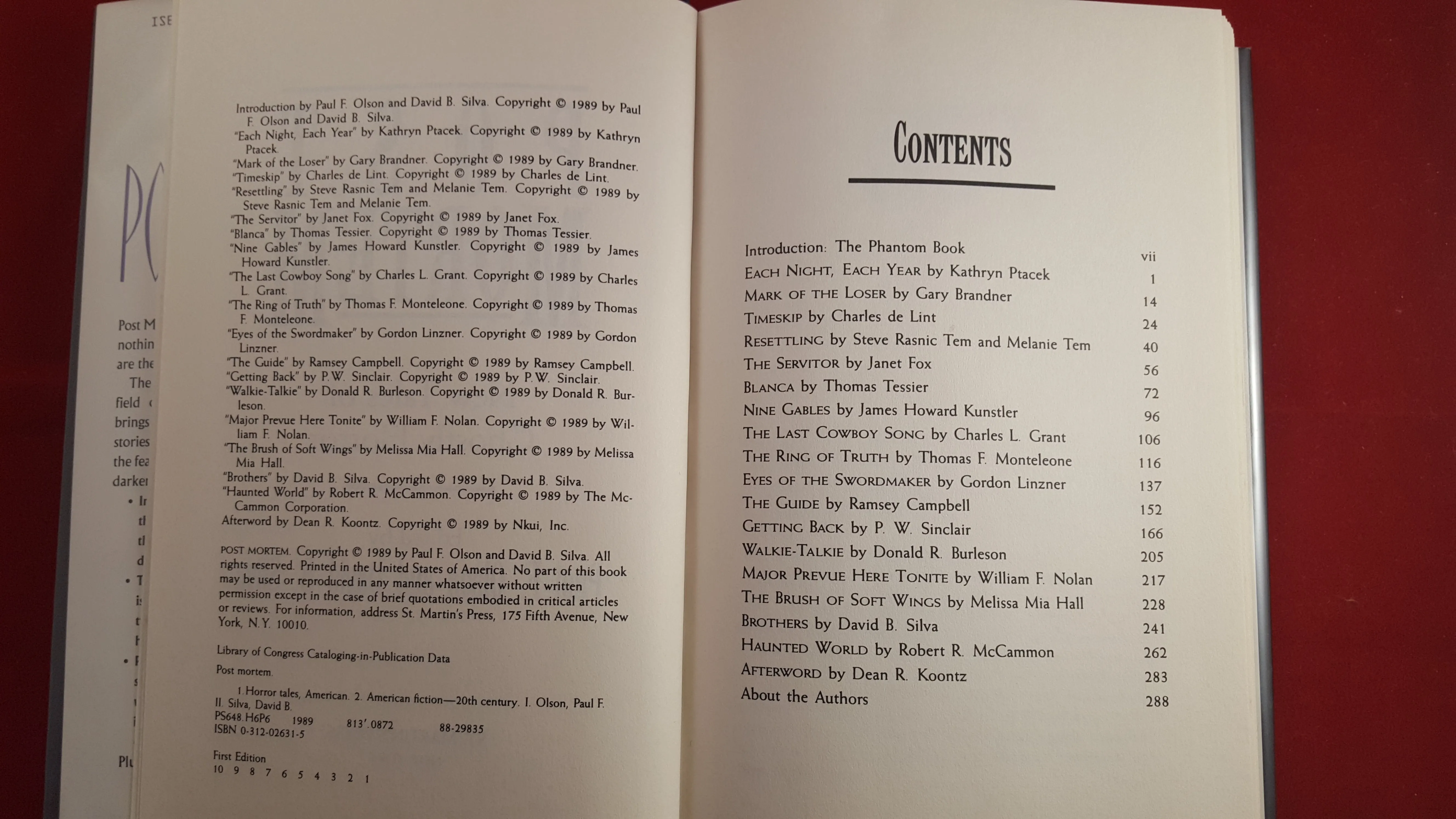 Paul F Olson & David B Silva Edited by - Post Mortem, St Martins Press, 1989, 1st Edition and 1st Printing