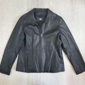 PCF Black Leather Full Zip Jacket Size 14