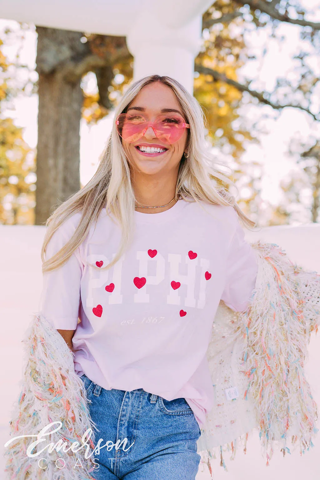 Pi Beta Phi PR Varsity With Hearts Tee