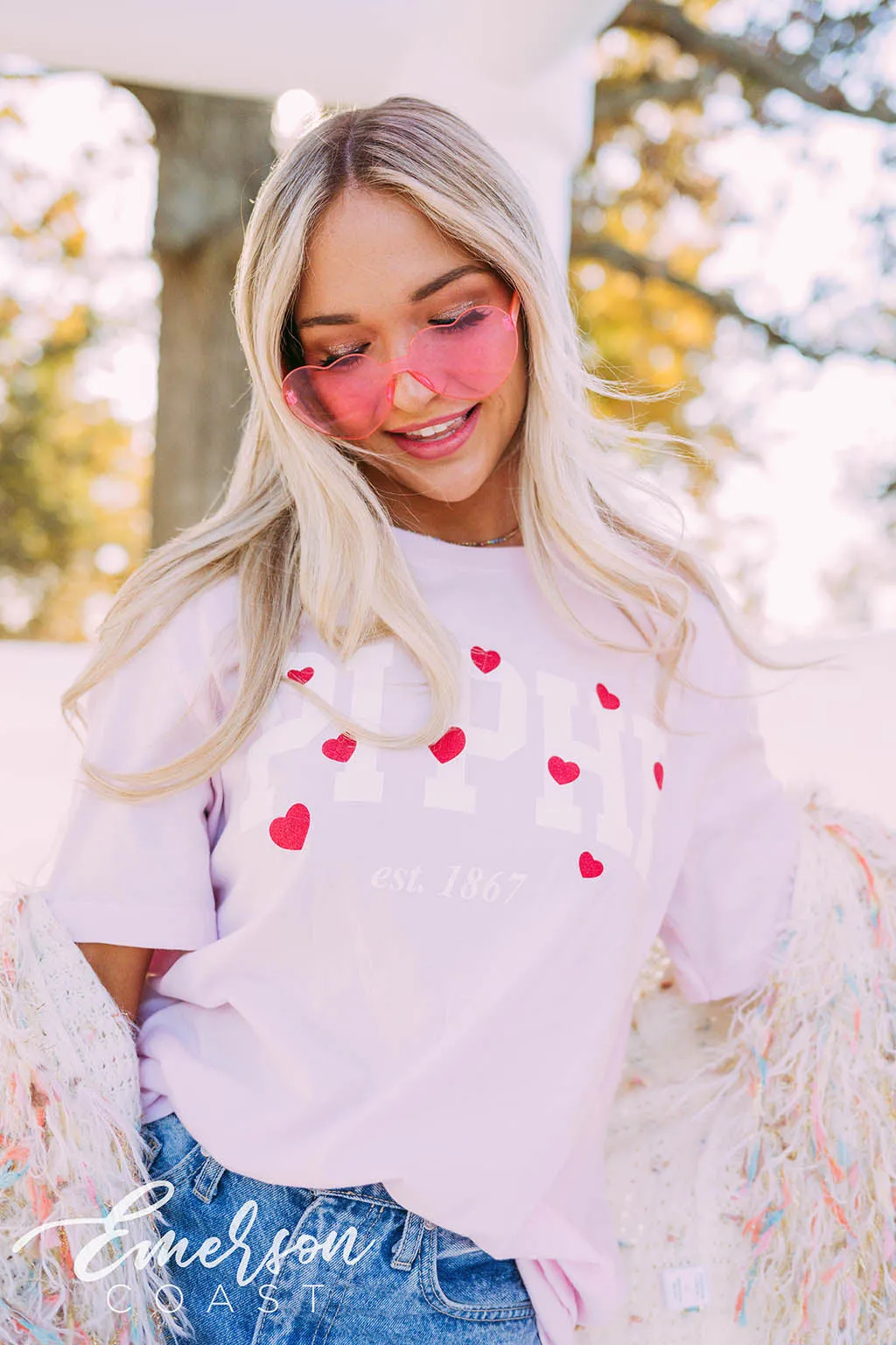 Pi Beta Phi PR Varsity With Hearts Tee
