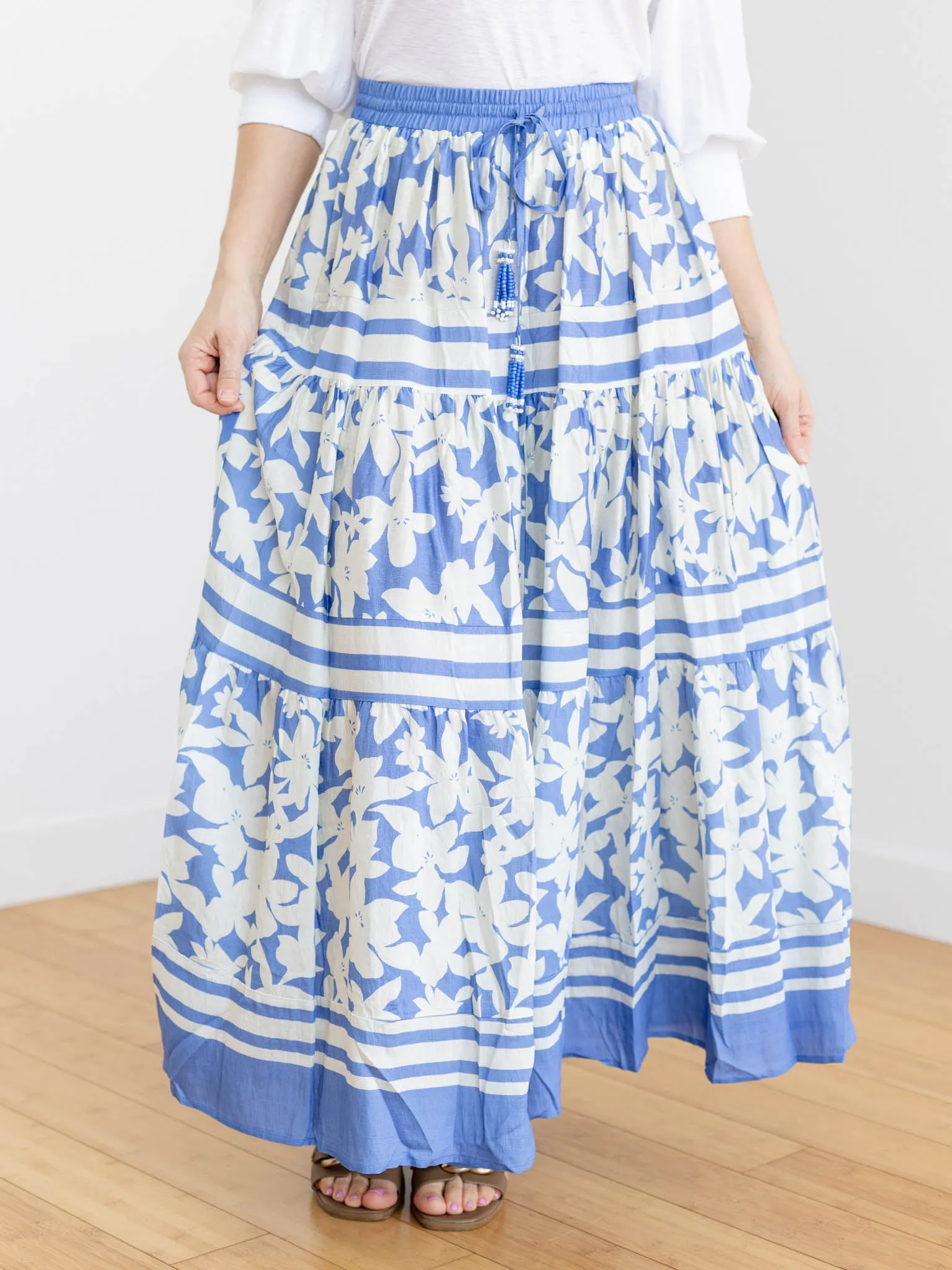 PINCH Floral Print Tiered Maxi Skirt