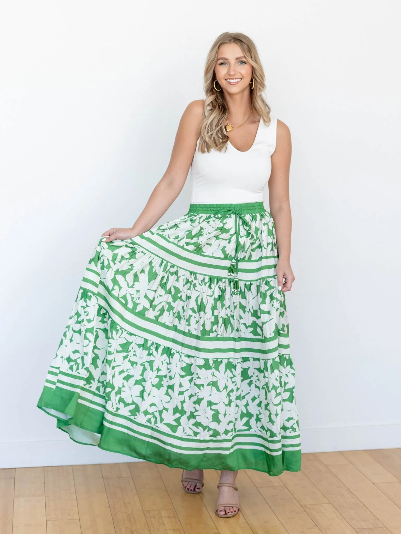 PINCH Floral Print Tiered Maxi Skirt