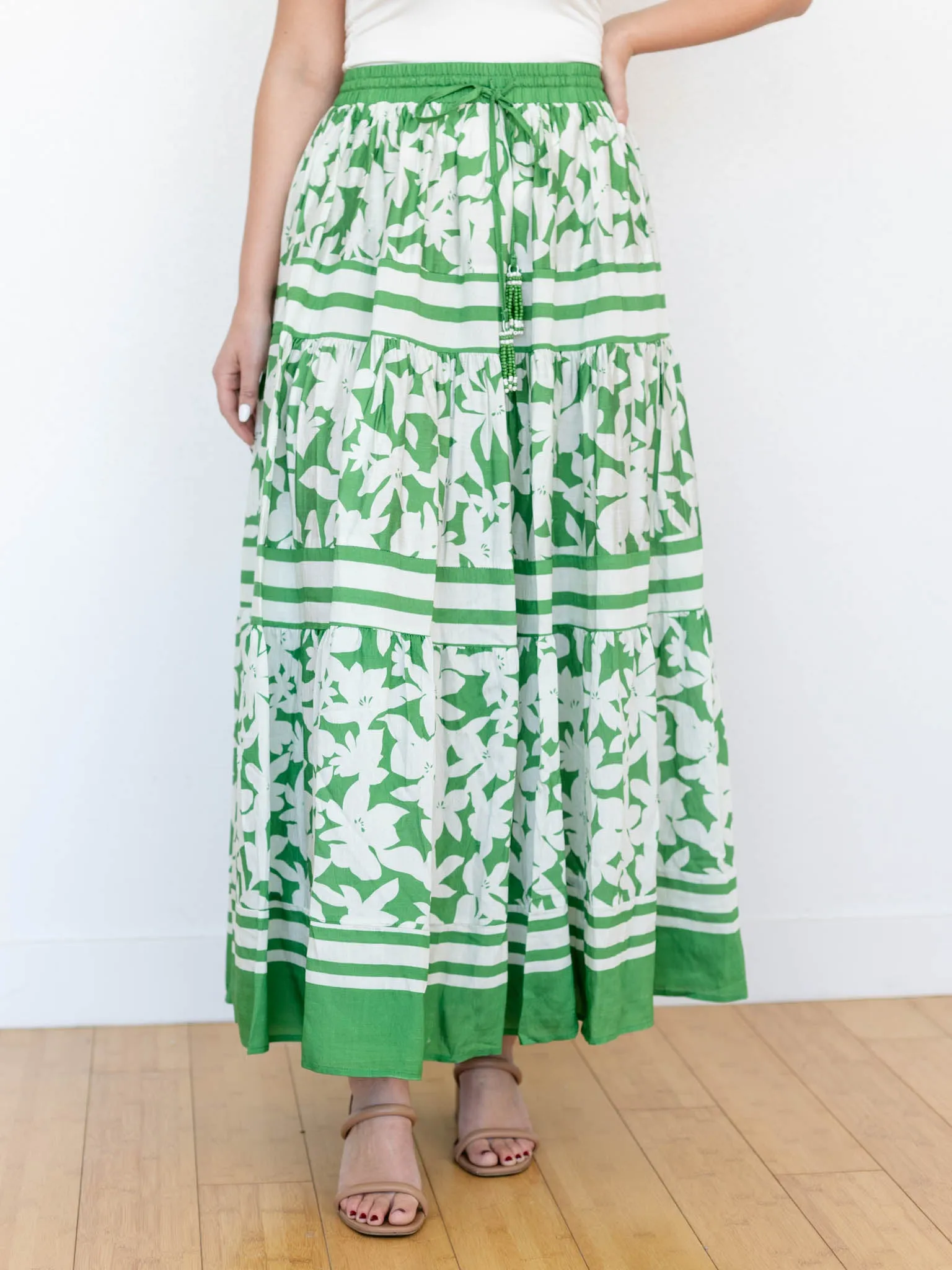 PINCH Floral Print Tiered Maxi Skirt