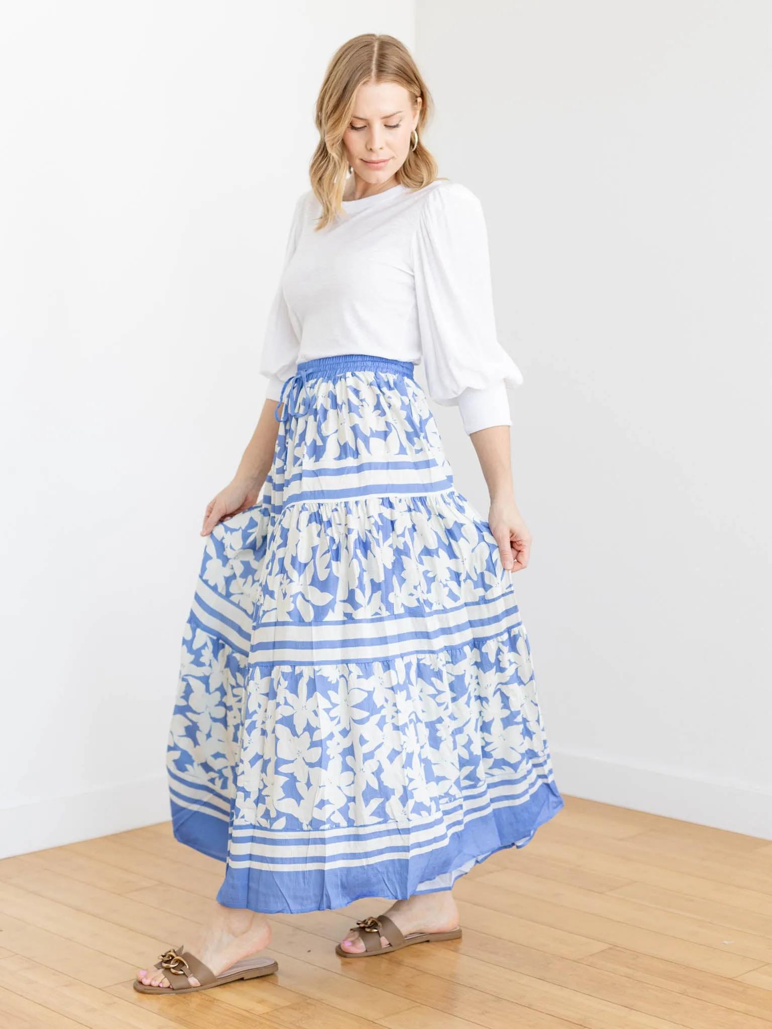 PINCH Floral Print Tiered Maxi Skirt