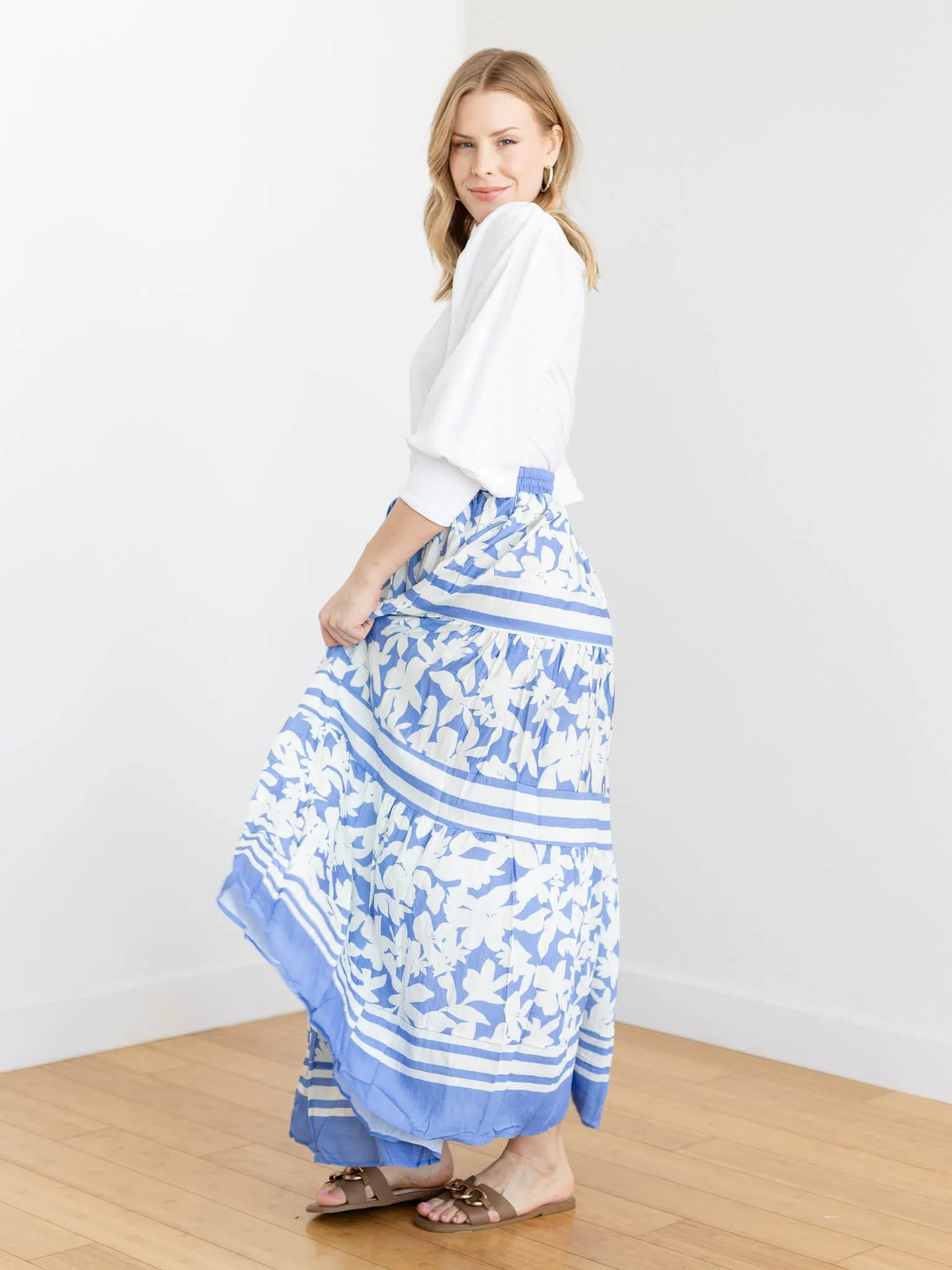 PINCH Floral Print Tiered Maxi Skirt