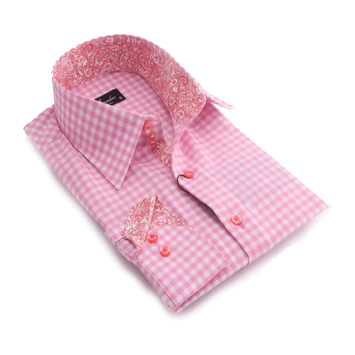 Pink and White Check Mens Slim Fit Designer Dress Shirt - tailored Cotton Shirts for Work and Casual Wear
