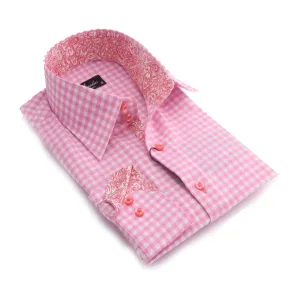 Pink and White Check Mens Slim Fit Designer Dress Shirt - tailored Cotton Shirts for Work and Casual Wear
