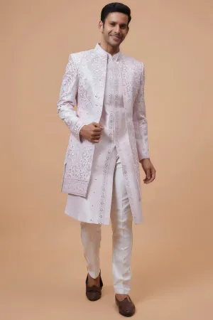 Pink Silk Embroidered Indowestern Set