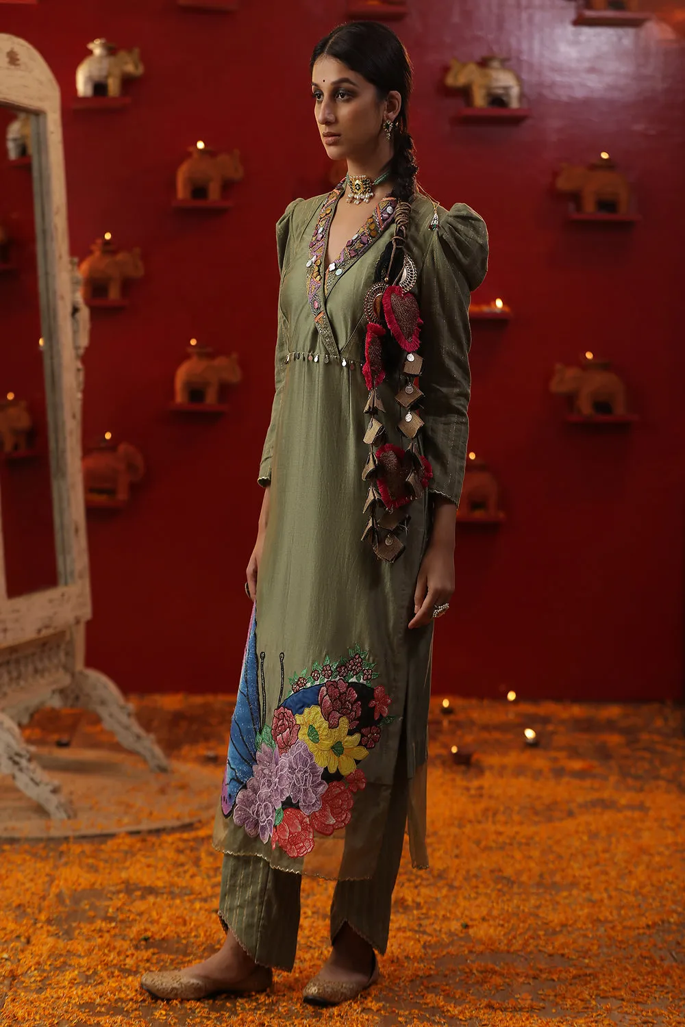 Pista Green Handpainted Suit set