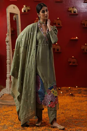 Pista Green Handpainted Suit set