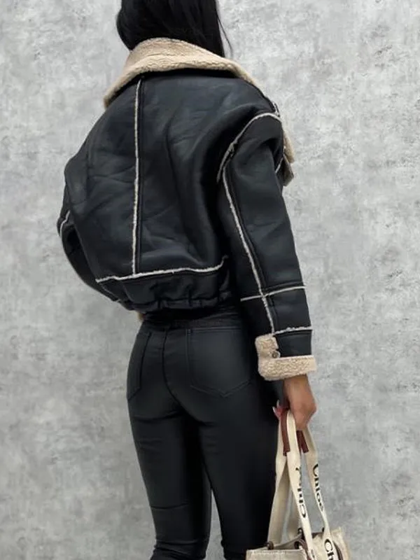 Plain vintage lambswool short jacket with zip