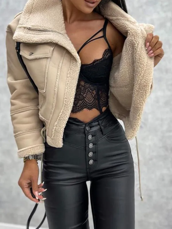 Plain vintage lambswool short jacket with zip
