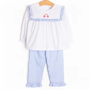 Pocketful of Sunshine Embroidered Ruffle Pant Set, Blue