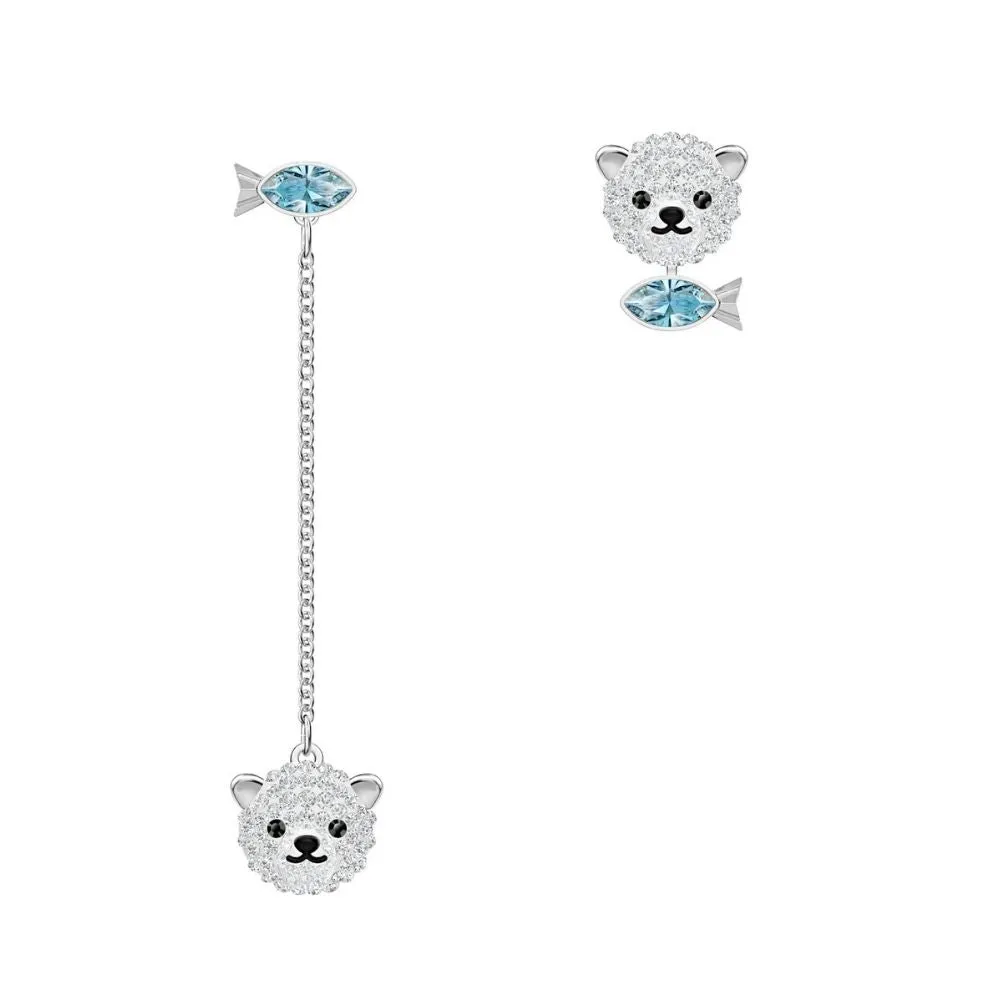 Polar Bear Multi-Colored Rhodium Plated Pierced Earrings