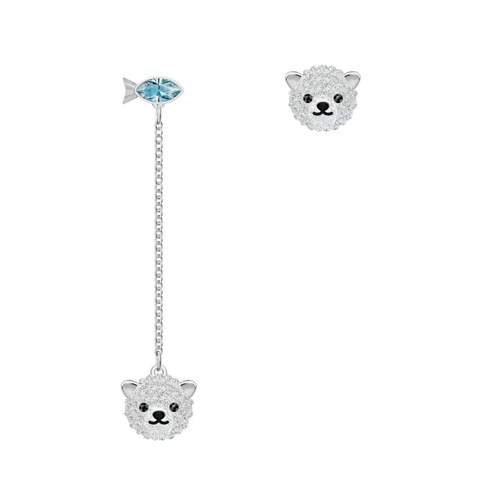 Polar Bear Multi-Colored Rhodium Plated Pierced Earrings