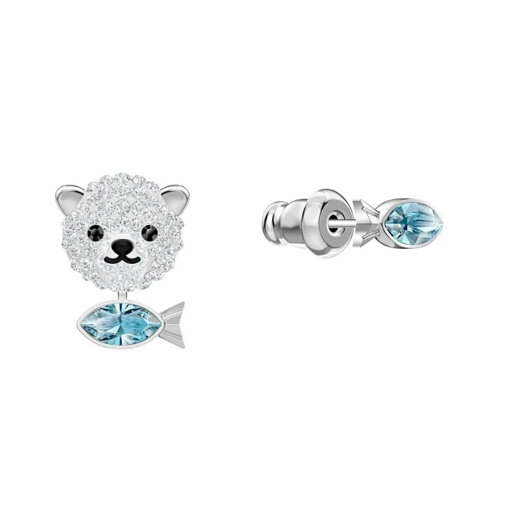 Polar Bear Multi-Colored Rhodium Plated Pierced Earrings
