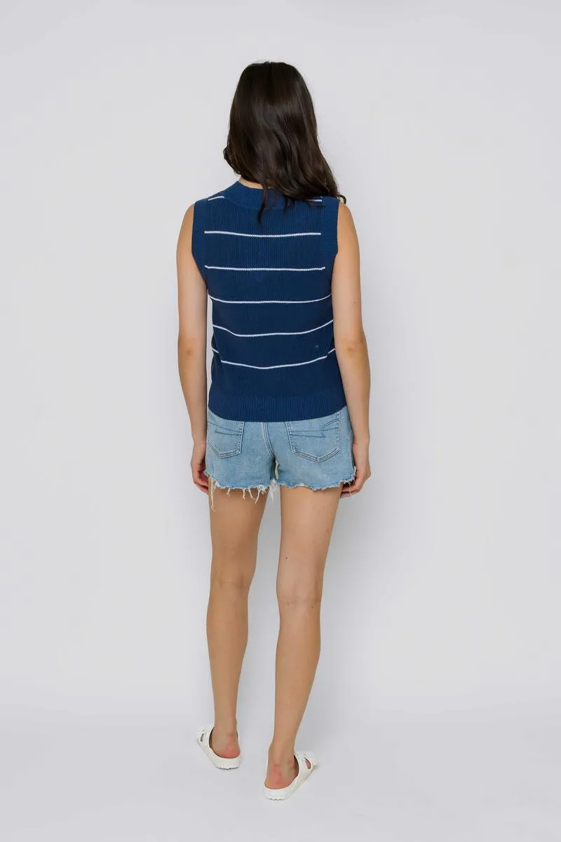 POLLY SWEATER VEST - cerulean stripe, eucalyptus, soft pink or white