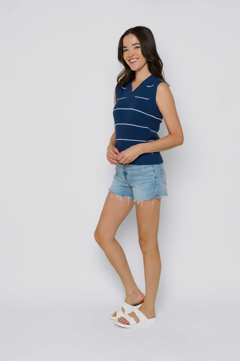 POLLY SWEATER VEST - cerulean stripe, eucalyptus, soft pink or white