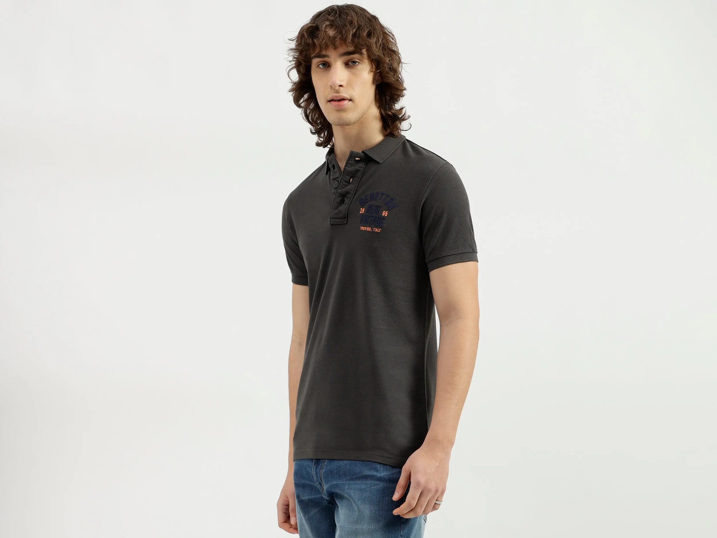 Polo Neck Solid Pattern T-Shirt