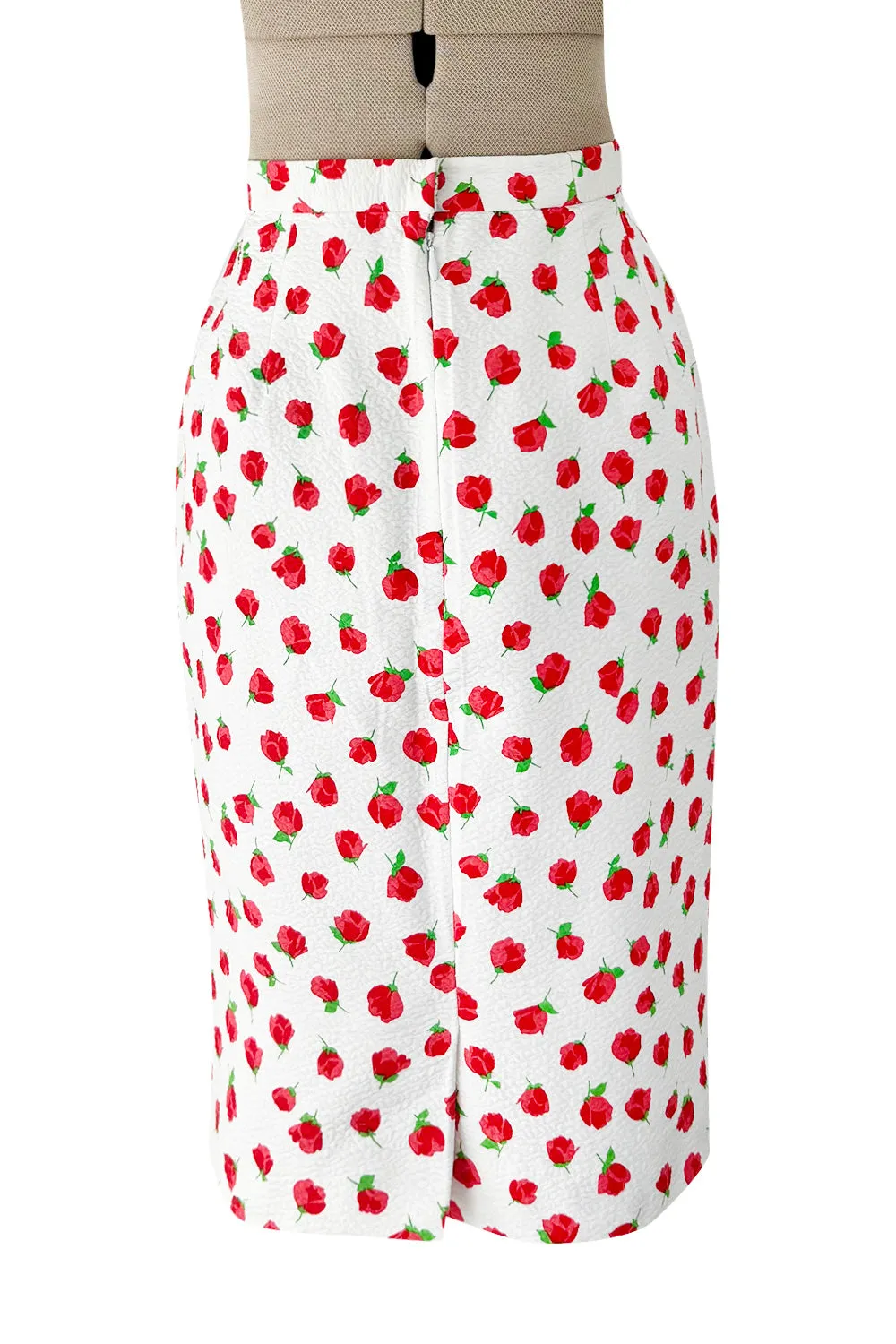 Prettiest 1980s Oscar de la Renta Tiny Spring Rose Print Skirt & Short Sleeve Jacket Suit Set