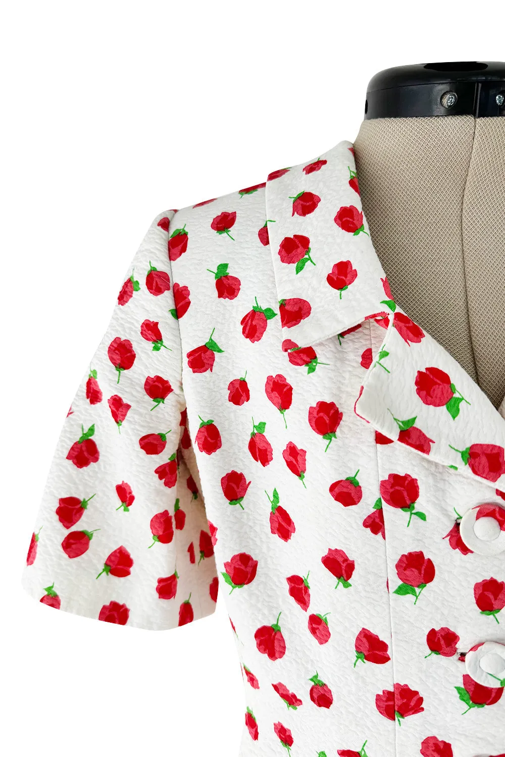 Prettiest 1980s Oscar de la Renta Tiny Spring Rose Print Skirt & Short Sleeve Jacket Suit Set