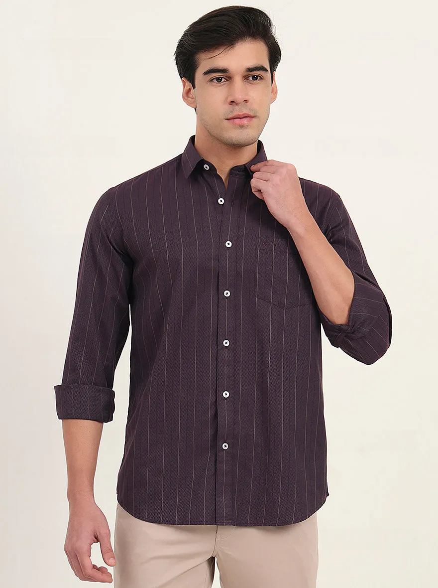 Purple Striped Slim Fit Semi Casual Shirt | Greenfibre