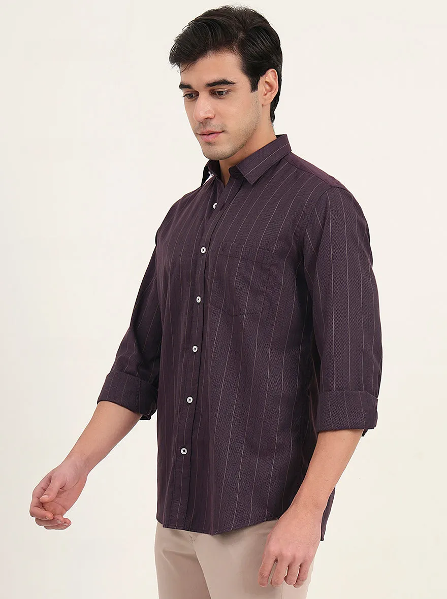 Purple Striped Slim Fit Semi Casual Shirt | Greenfibre