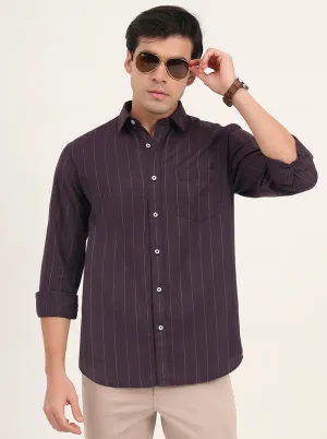 Purple Striped Slim Fit Semi Casual Shirt | Greenfibre