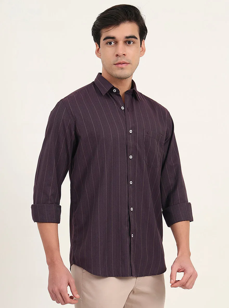 Purple Striped Slim Fit Semi Casual Shirt | Greenfibre