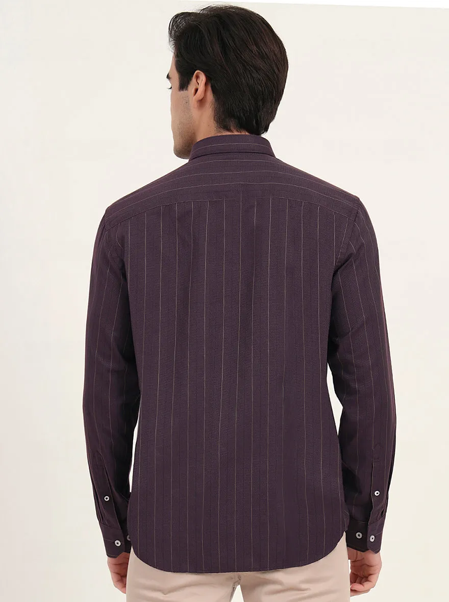 Purple Striped Slim Fit Semi Casual Shirt | Greenfibre