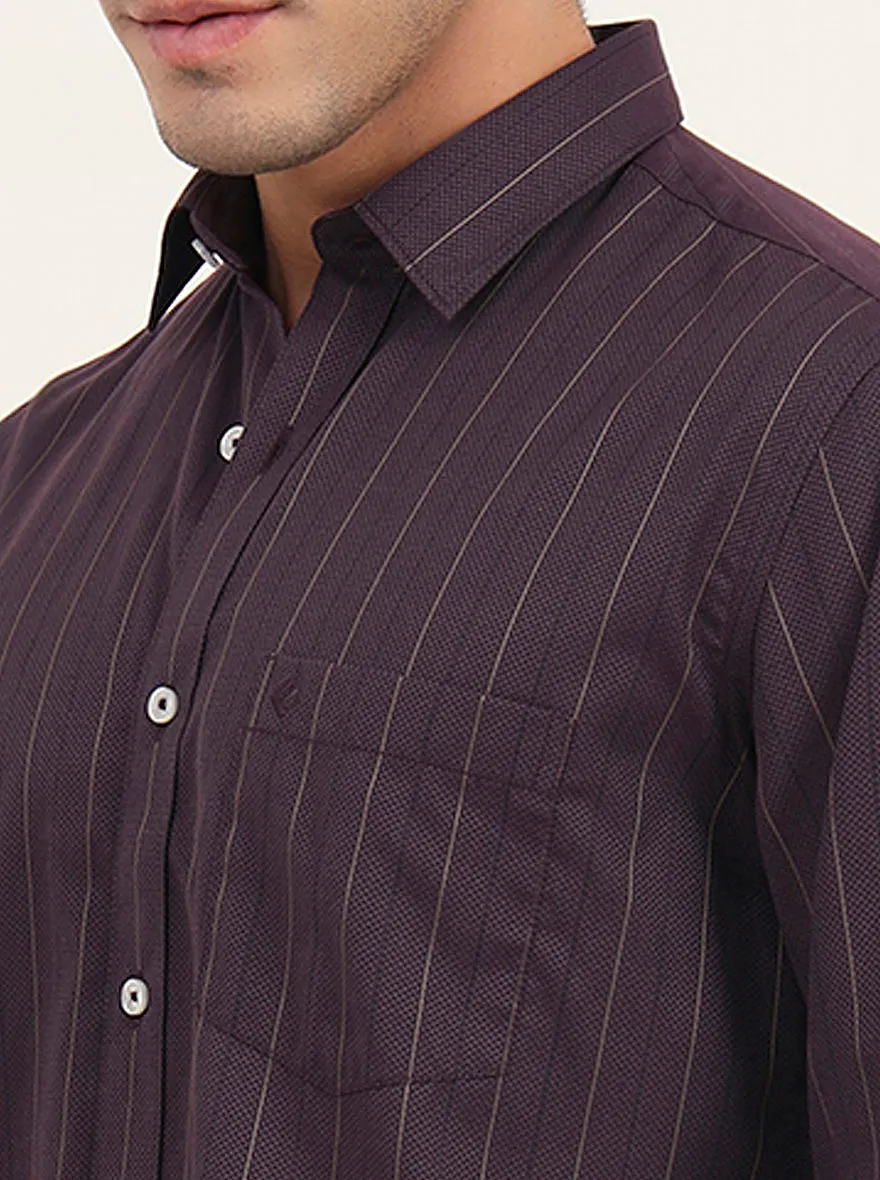 Purple Striped Slim Fit Semi Casual Shirt | Greenfibre