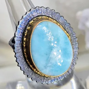 "Black Waters" Size 6.5 Ring - Larimar, Black & 18k Gold Sterling