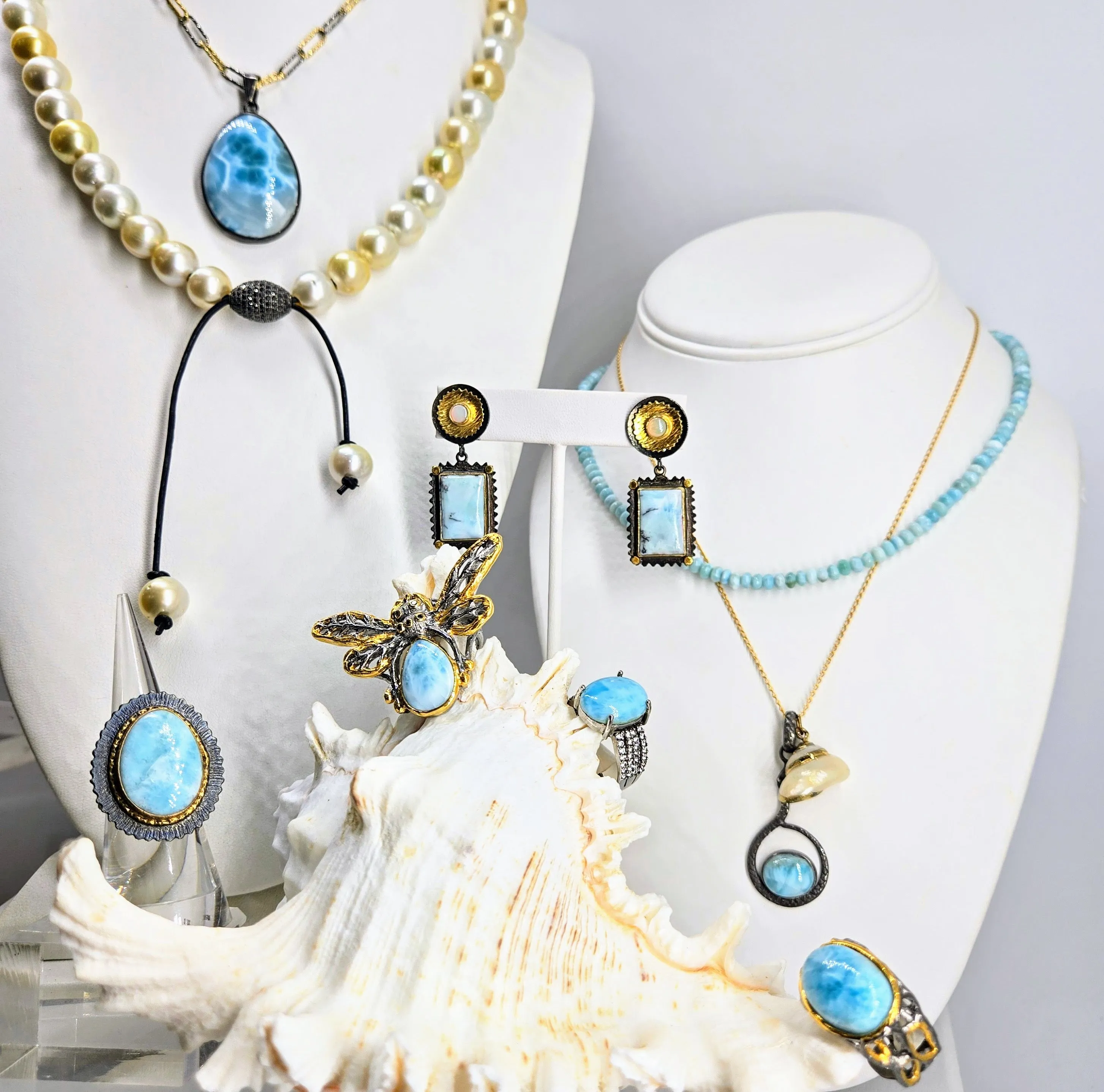 "Black Waters" Size 6.5 Ring - Larimar, Black & 18k Gold Sterling