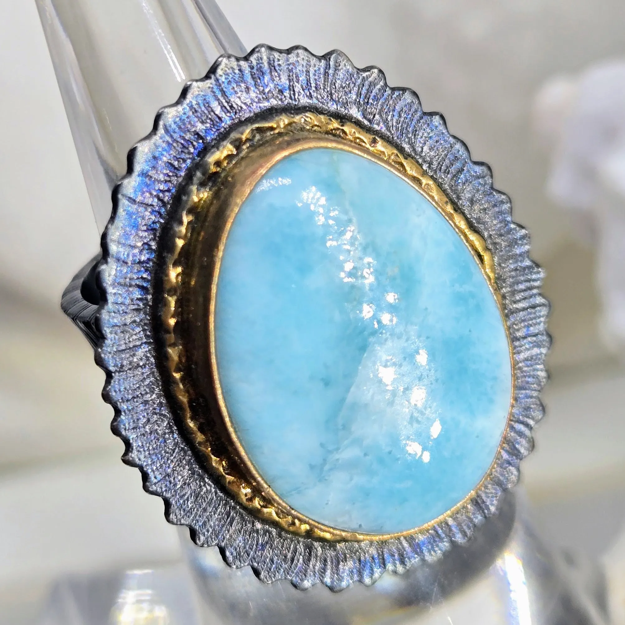 "Black Waters" Size 6.5 Ring - Larimar, Black & 18k Gold Sterling