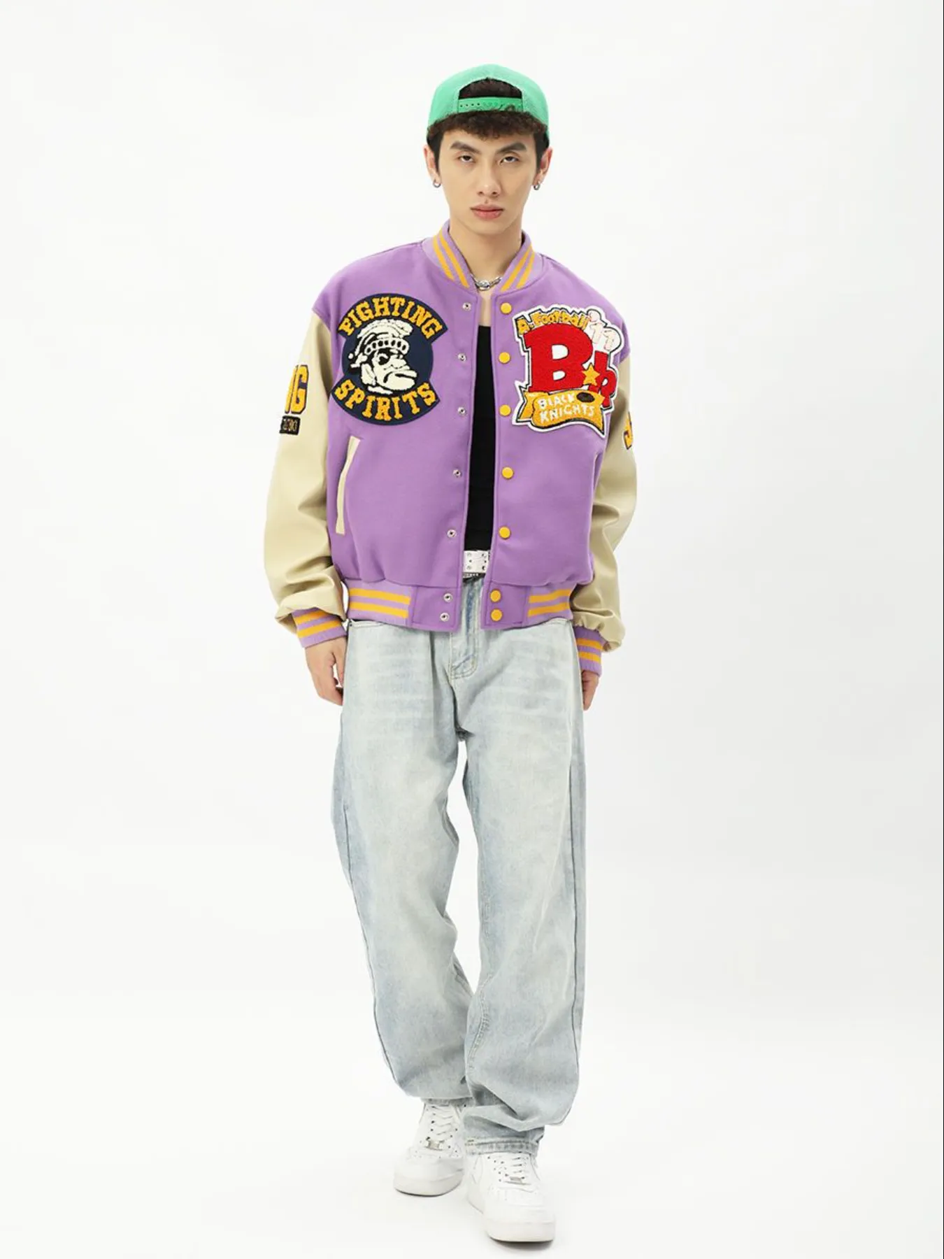 "FIGHTING SPIRITS" Veste Bombers Versity Jacket Brodée Violet - URB1™