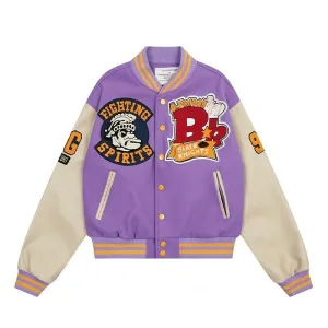 "FIGHTING SPIRITS" Veste Bombers Versity Jacket Brodée Violet - URB1™