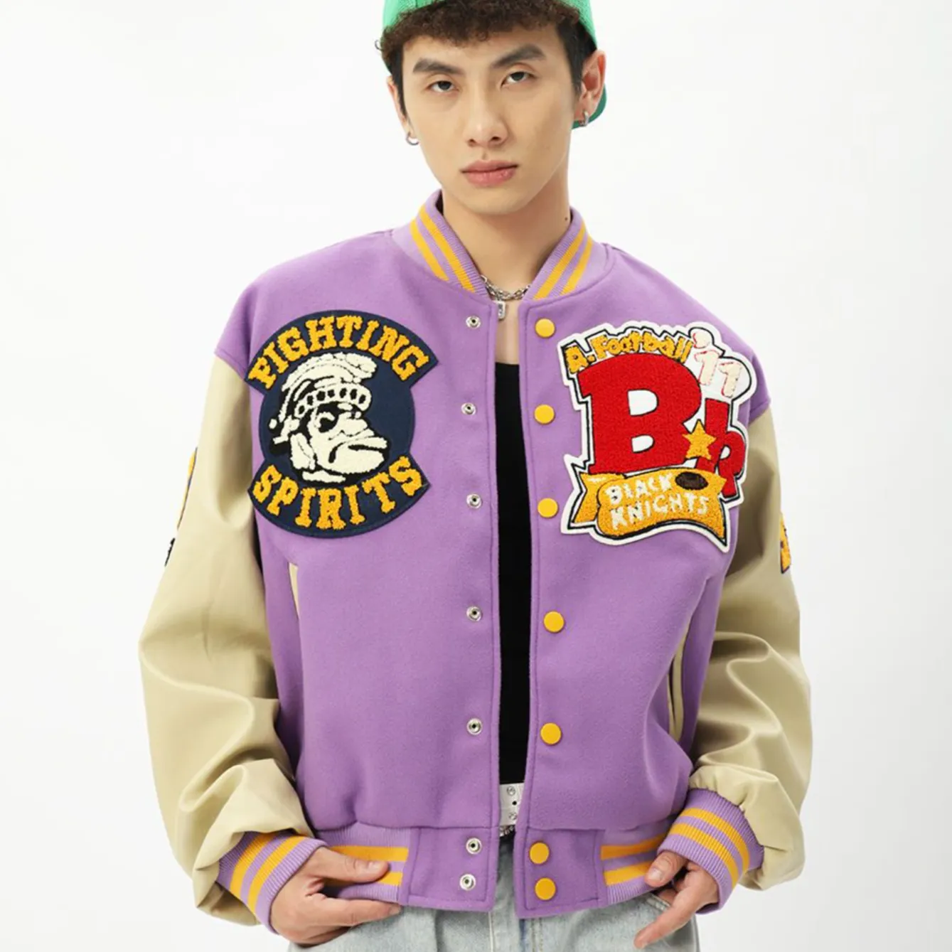 "FIGHTING SPIRITS" Veste Bombers Versity Jacket Brodée Violet - URB1™