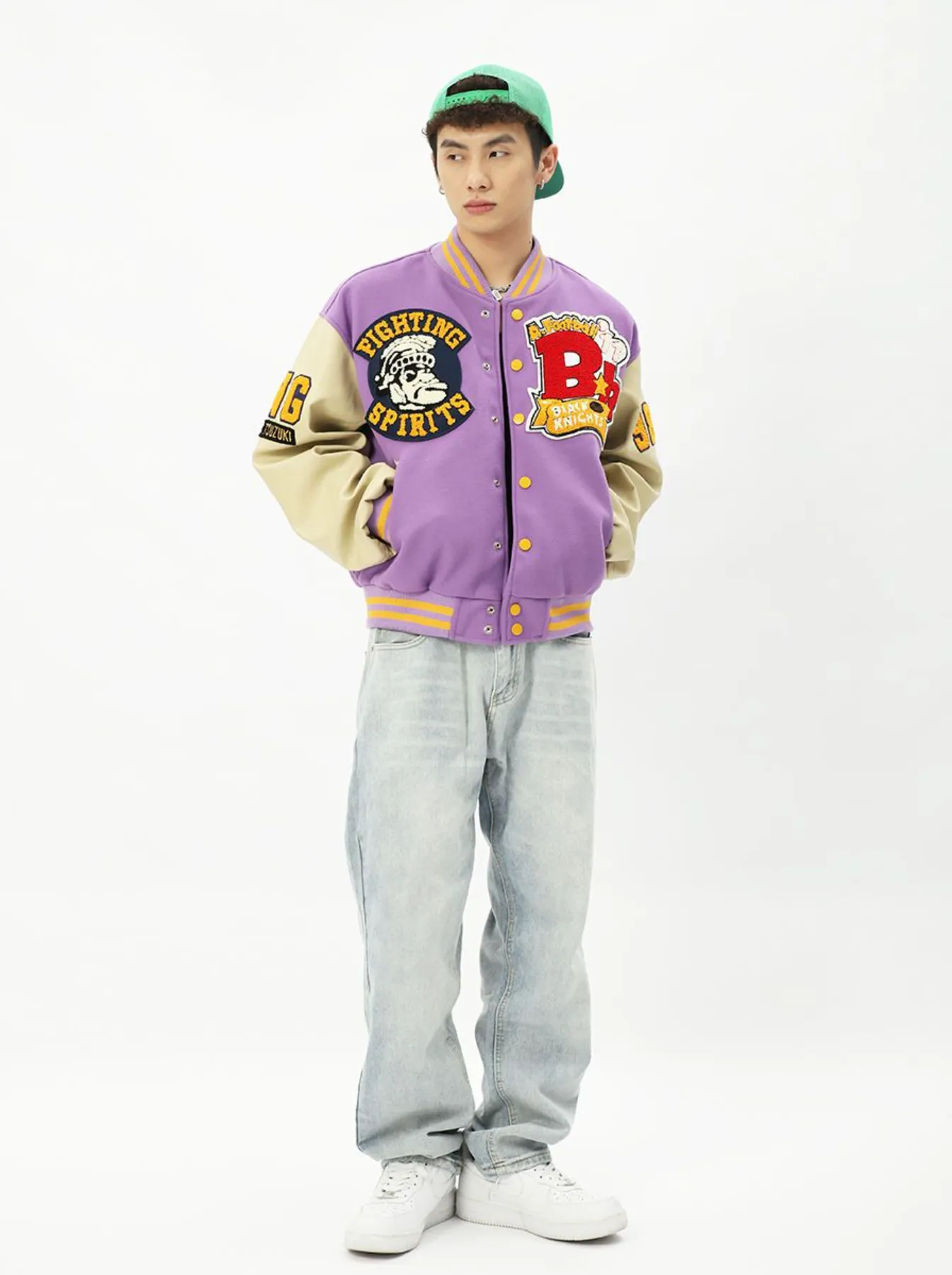 "FIGHTING SPIRITS" Veste Bombers Versity Jacket Brodée Violet - URB1™