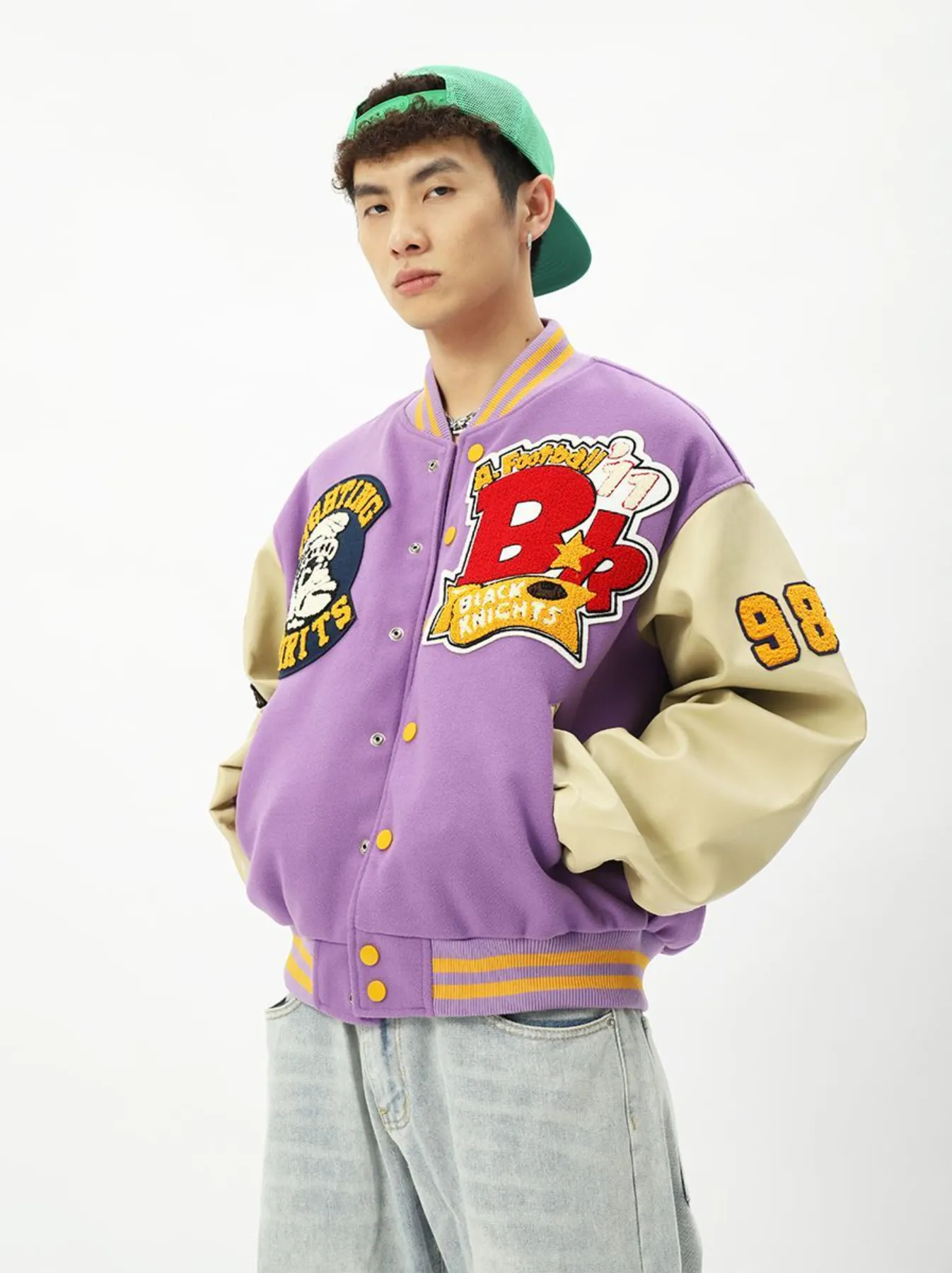 "FIGHTING SPIRITS" Veste Bombers Versity Jacket Brodée Violet - URB1™