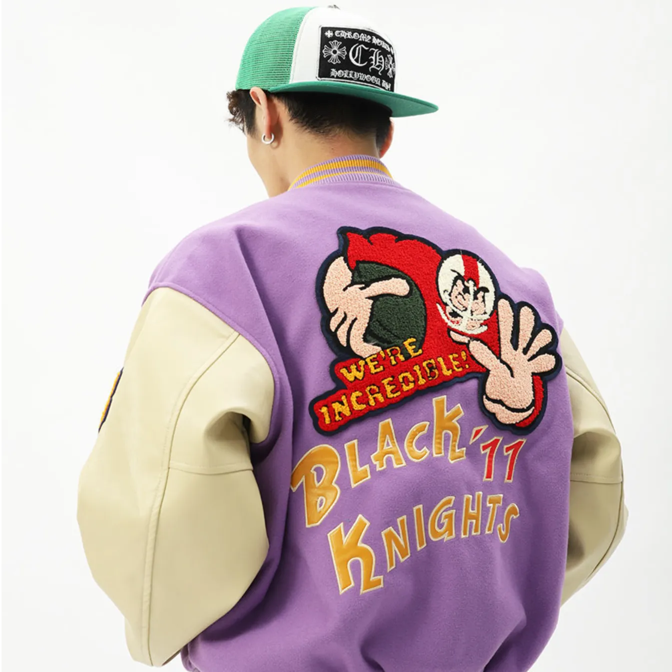 "FIGHTING SPIRITS" Veste Bombers Versity Jacket Brodée Violet - URB1™