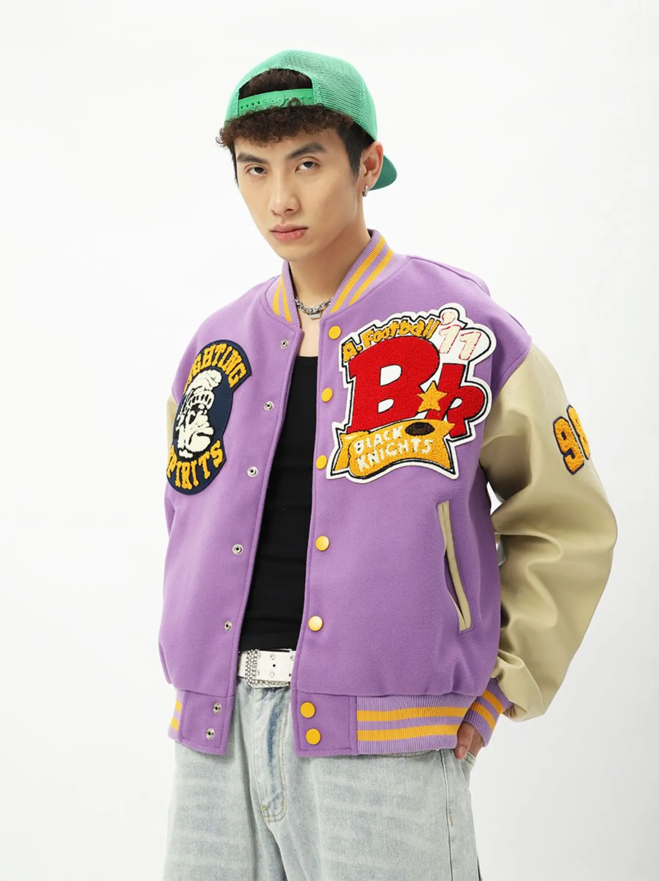 "FIGHTING SPIRITS" Veste Bombers Versity Jacket Brodée Violet - URB1™