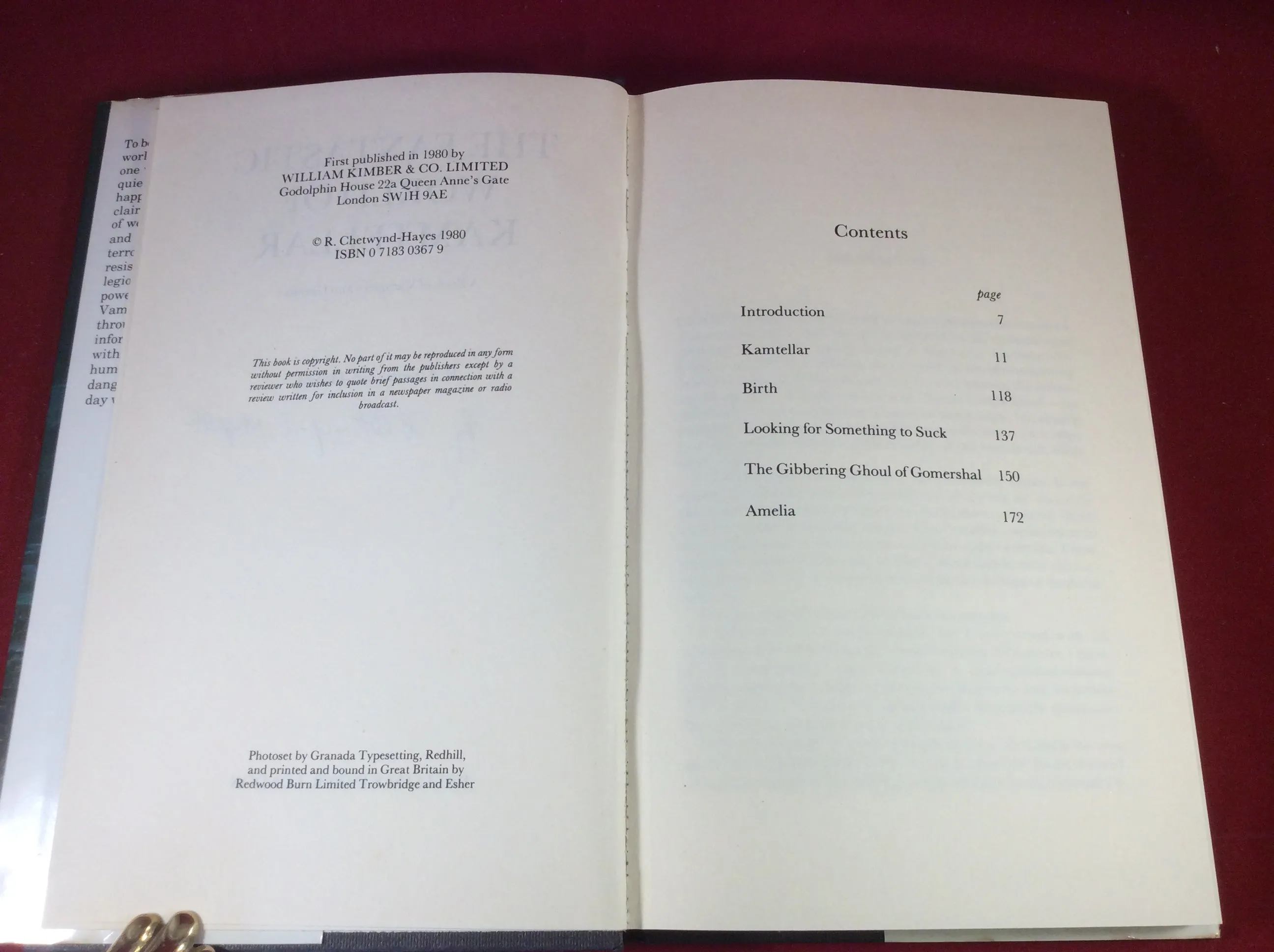 R. Chetwynd- Hayes, The Fantastic World of Kamtellar: A Book of Vampires and Ghouls, William Kimber, 1980, First Edition, Signed.