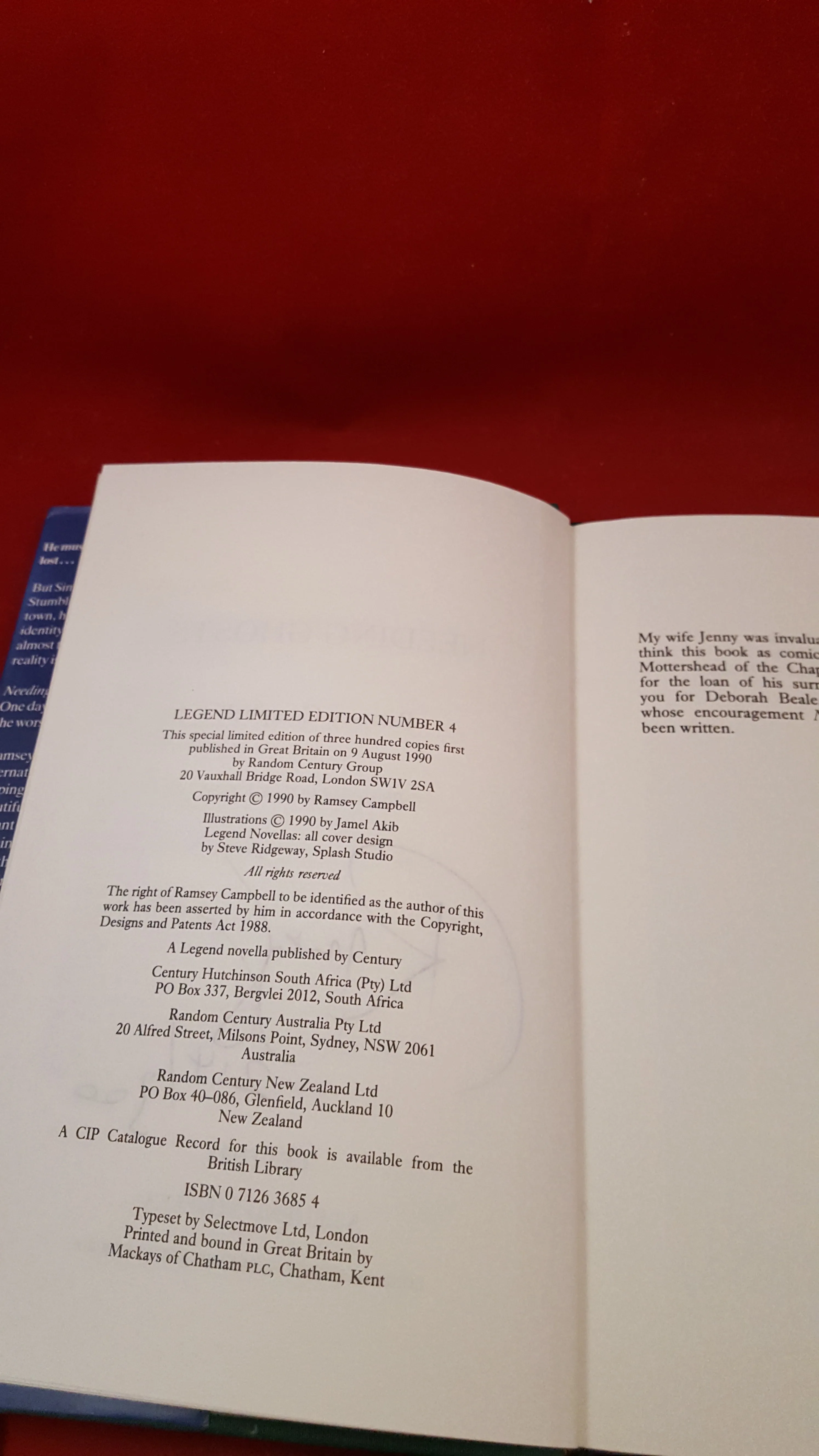Ramsey Campbell - Needing Ghosts,  A  Legend Novella, 1990 1st Signed Limited