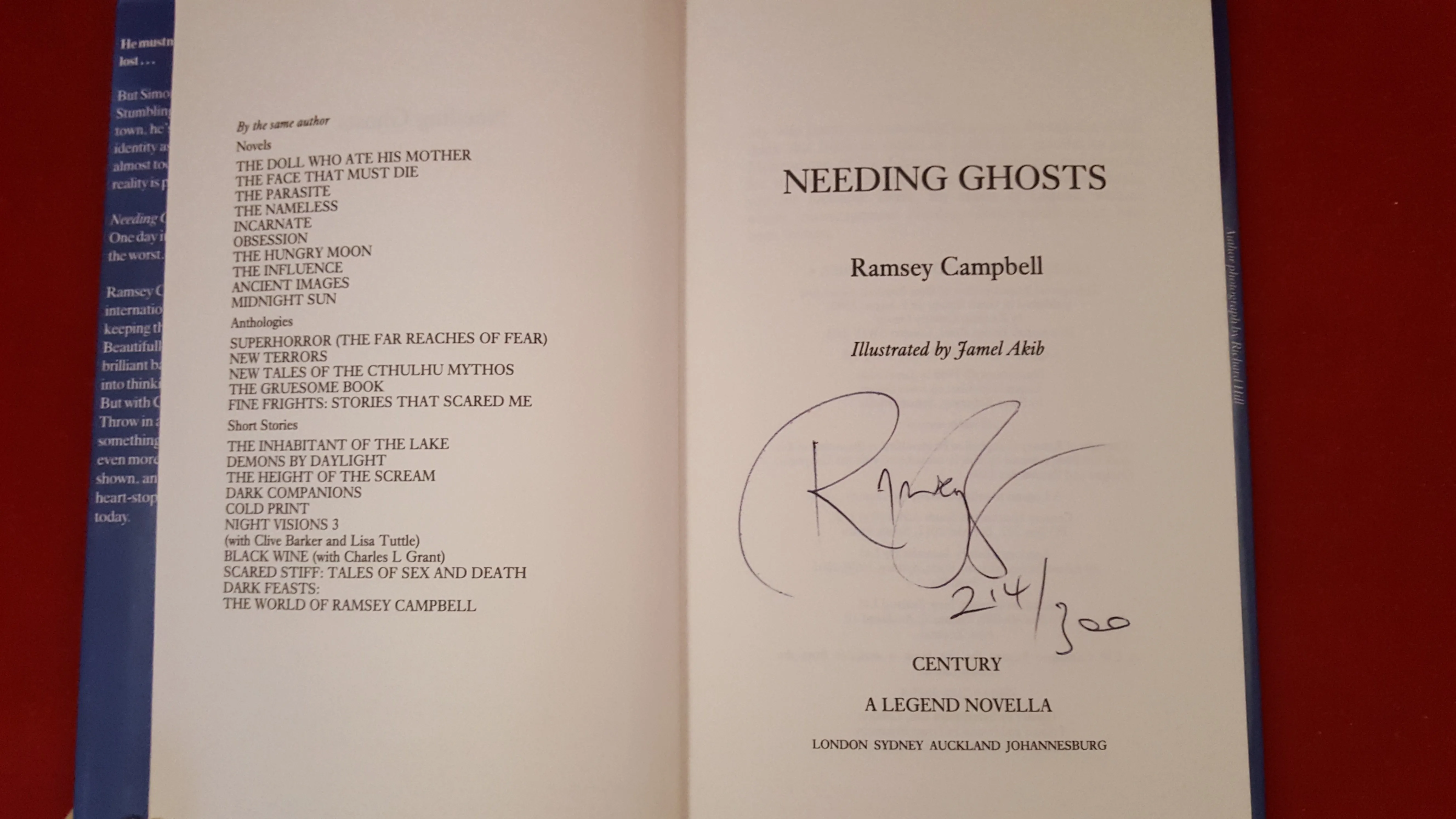 Ramsey Campbell - Needing Ghosts,  A  Legend Novella, 1990 1st Signed Limited