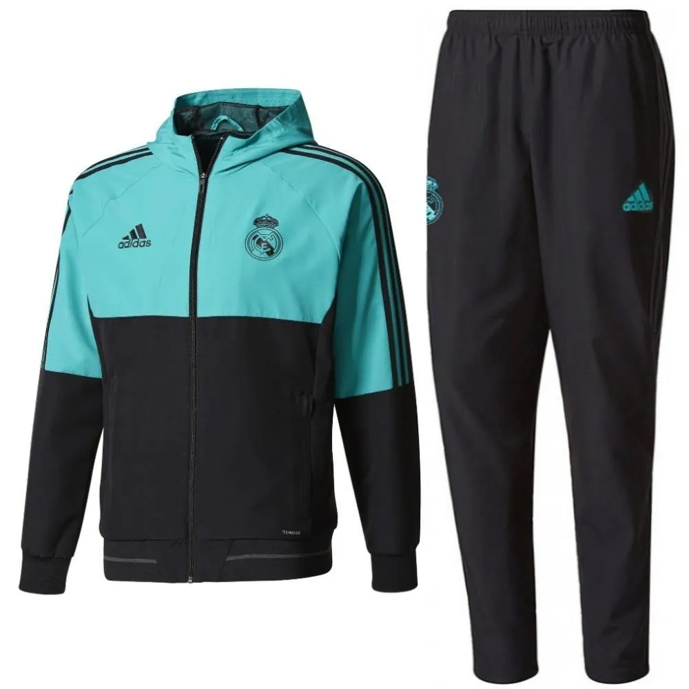 Real Madrid Presentation Soccer Tracksuit 2018 Black/Light Blue - Adidas