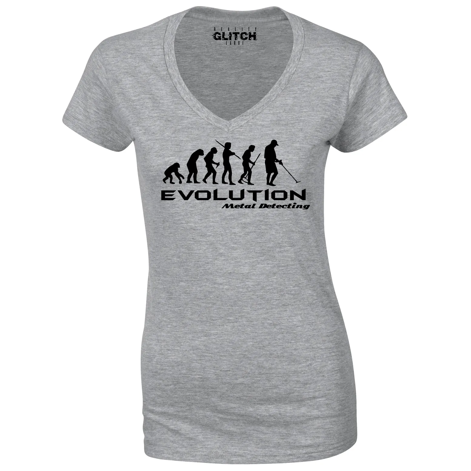 Reality Glitch Evolution of Metal Detector Womens T-Shirt - V-Neck