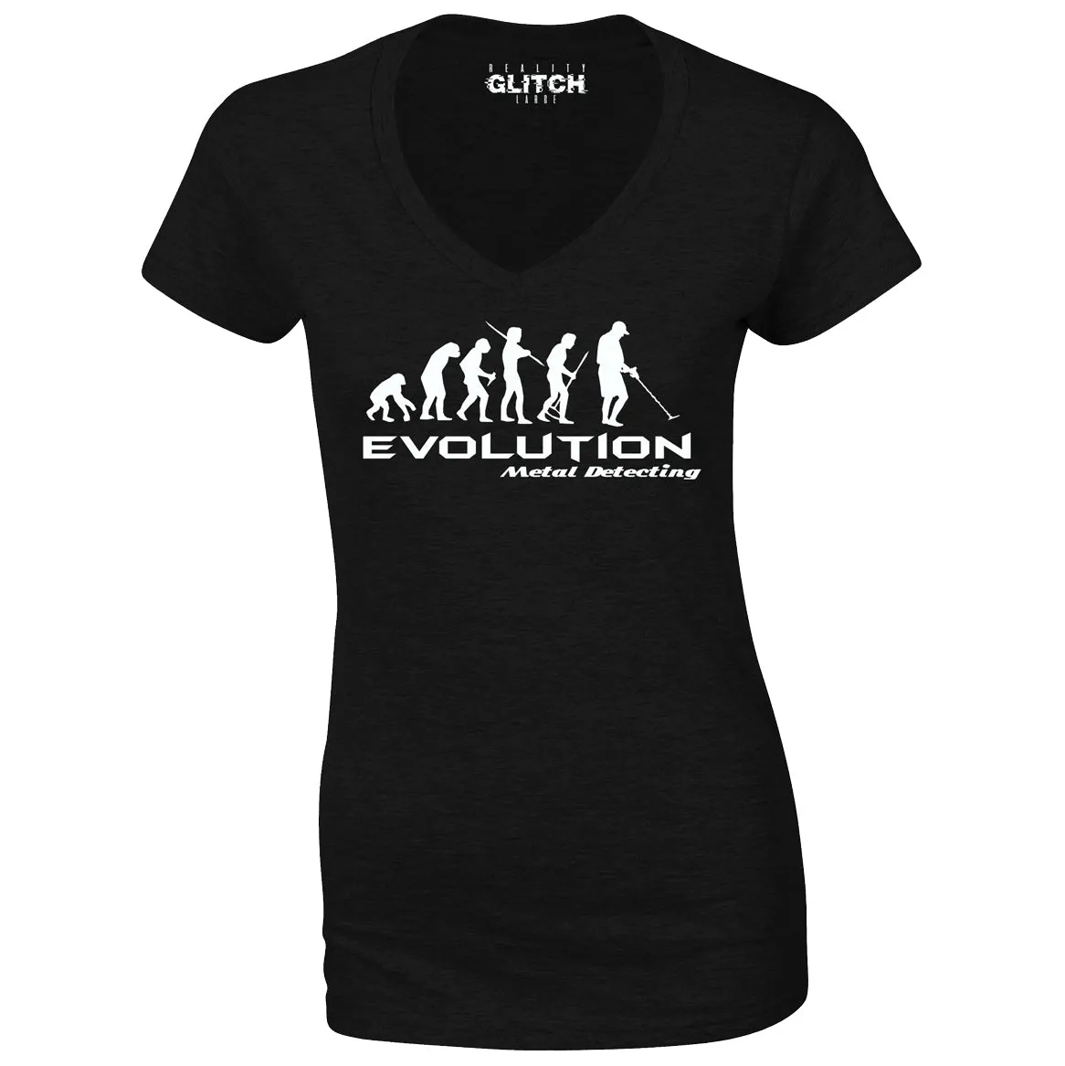 Reality Glitch Evolution of Metal Detector Womens T-Shirt - V-Neck