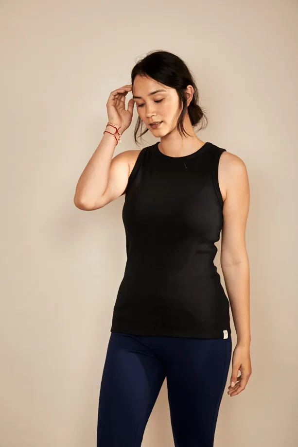 Rib Cotton Racer Vest | Black