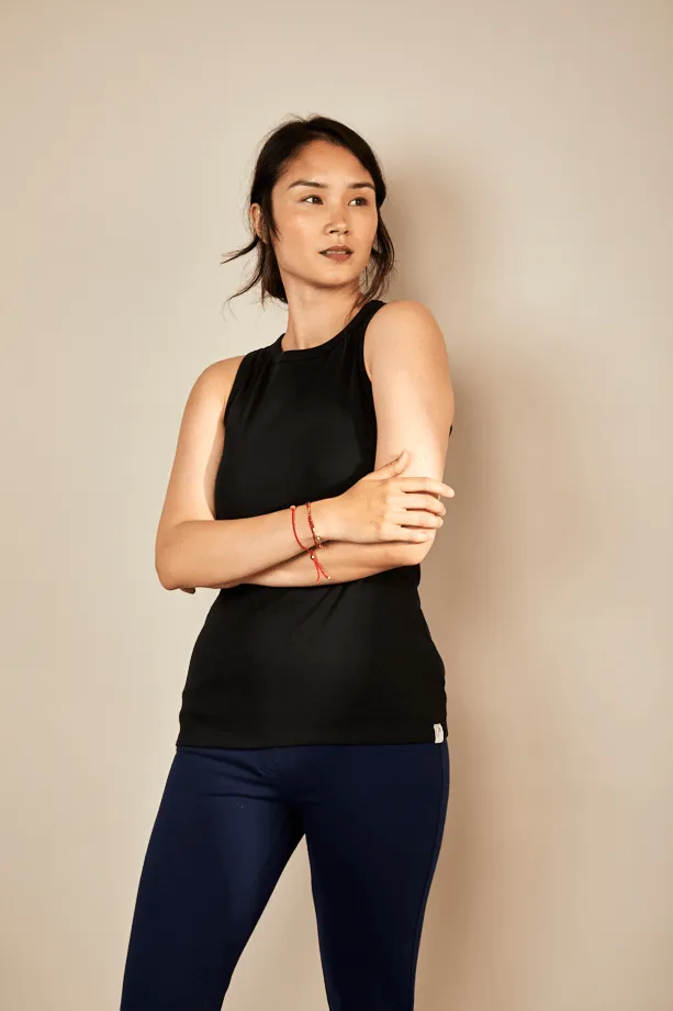 Rib Cotton Racer Vest | Black